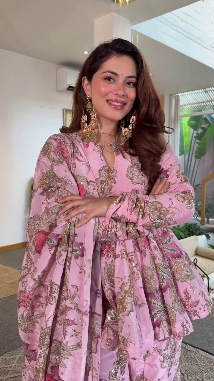 Blush Pink Floral Sharara Set – Royal Festive Elegance