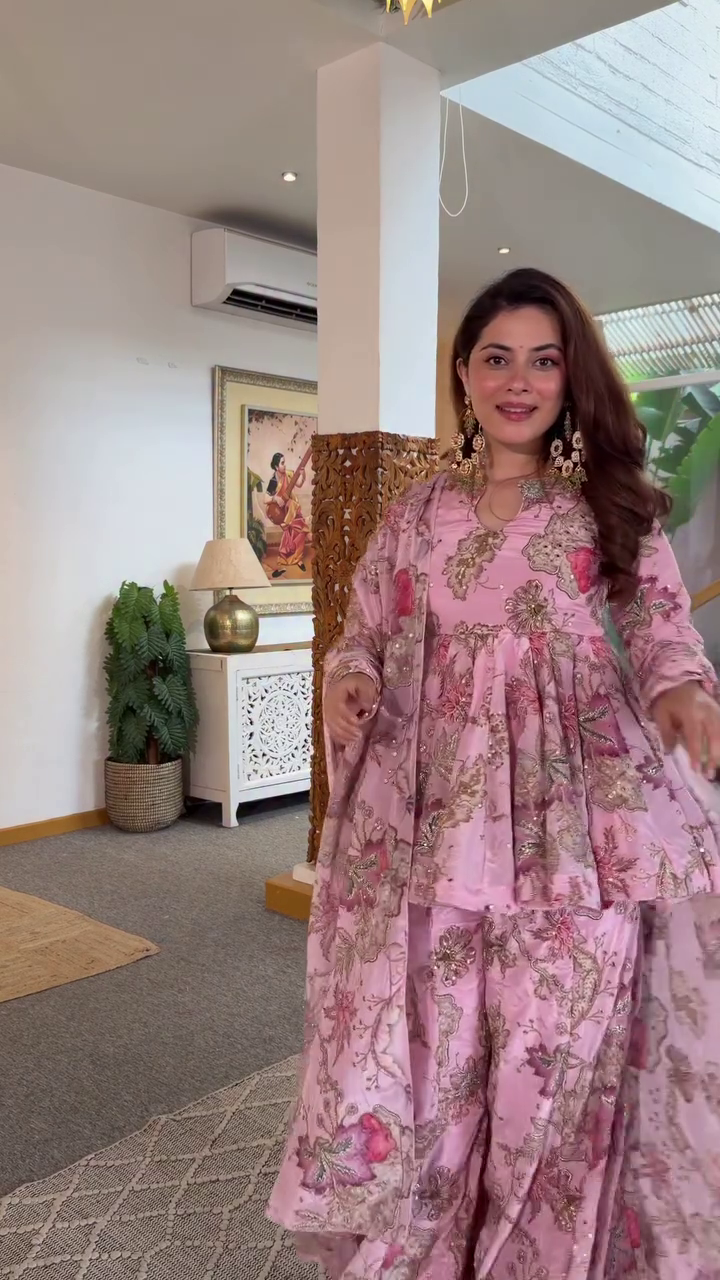Blush Pink Floral Sharara Set – Royal Festive Elegance