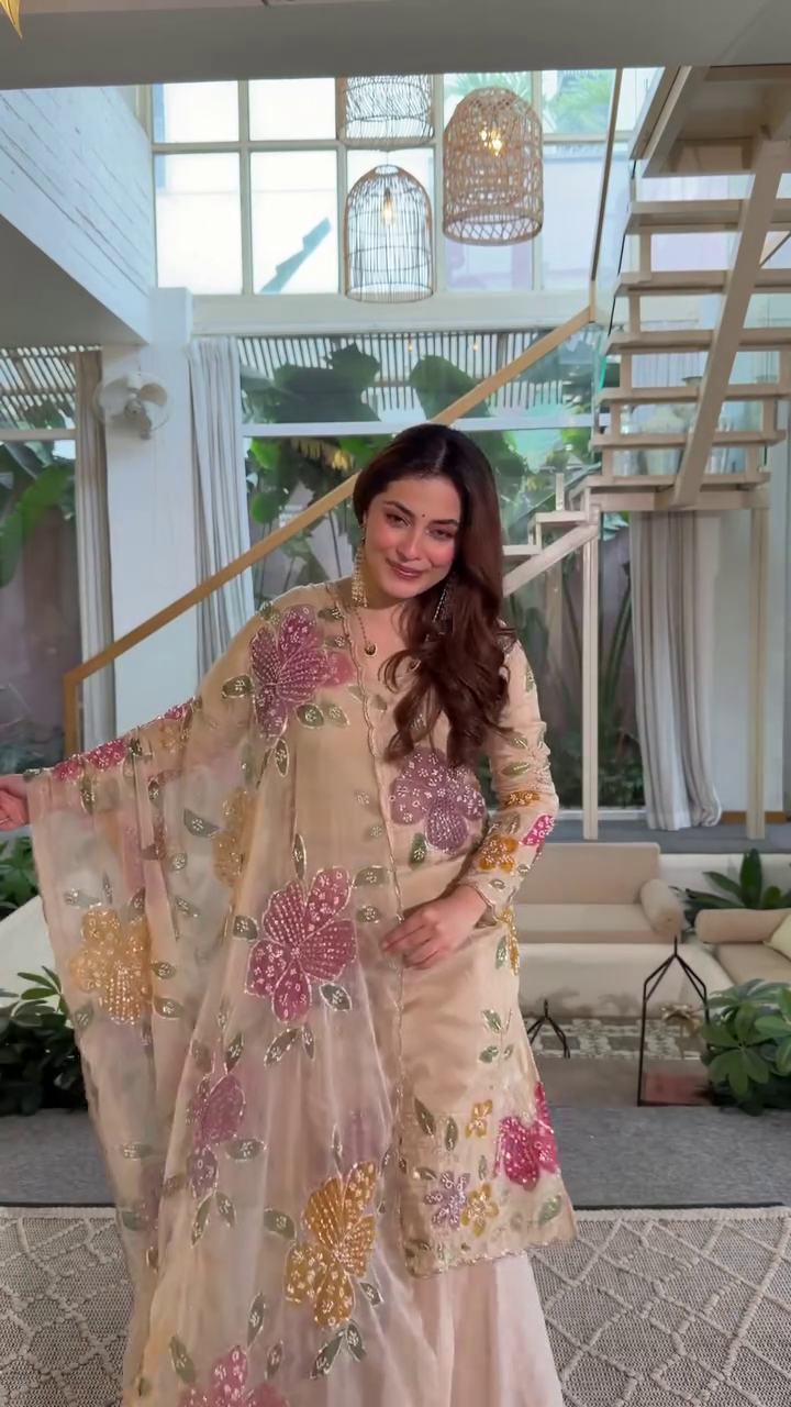 Pastel Floral Organza Suit – Graceful Ethnic Glam