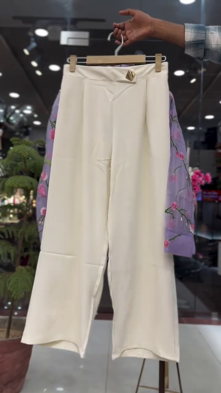 Trendy Pink Checked Shirt with Black Inner and Wide-Leg Pants Set