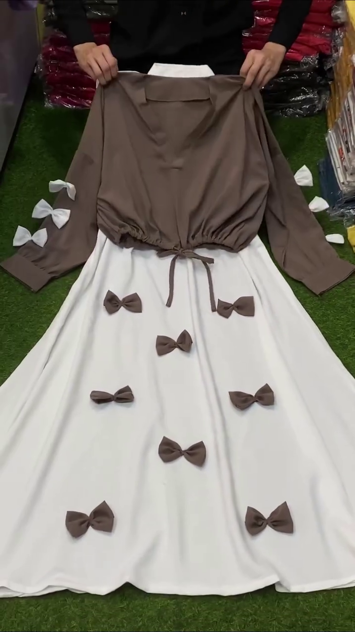 Cute Korean Style Bow Detail Co-Ord Dress with Cropped Top