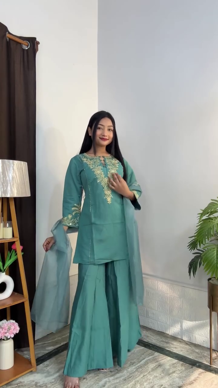Elegant Beige Embroidered Sharara Suit Set for Festive & Wedding Wear