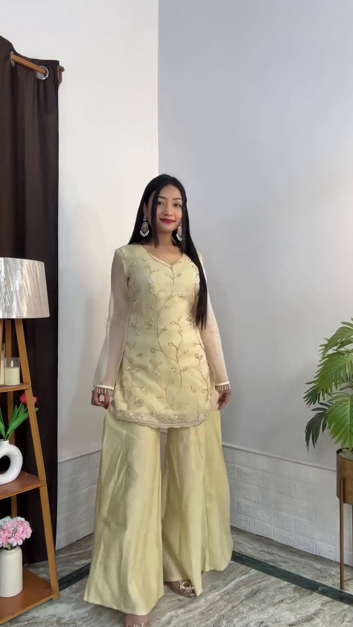 Elegant Beige Embroidered Sharara Suit Set for Festive & Wedding Wear